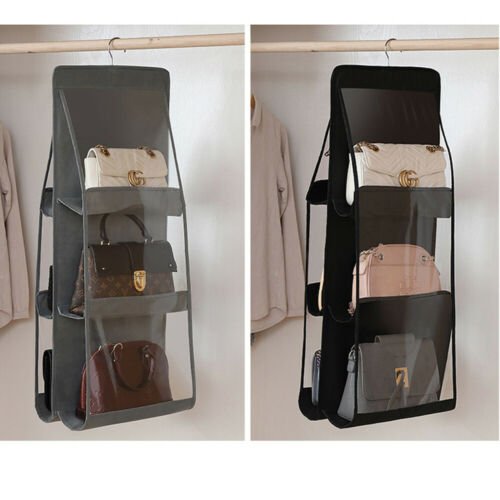 6 Pockets Hanging Handbag Organizer Wardrobe Transparent