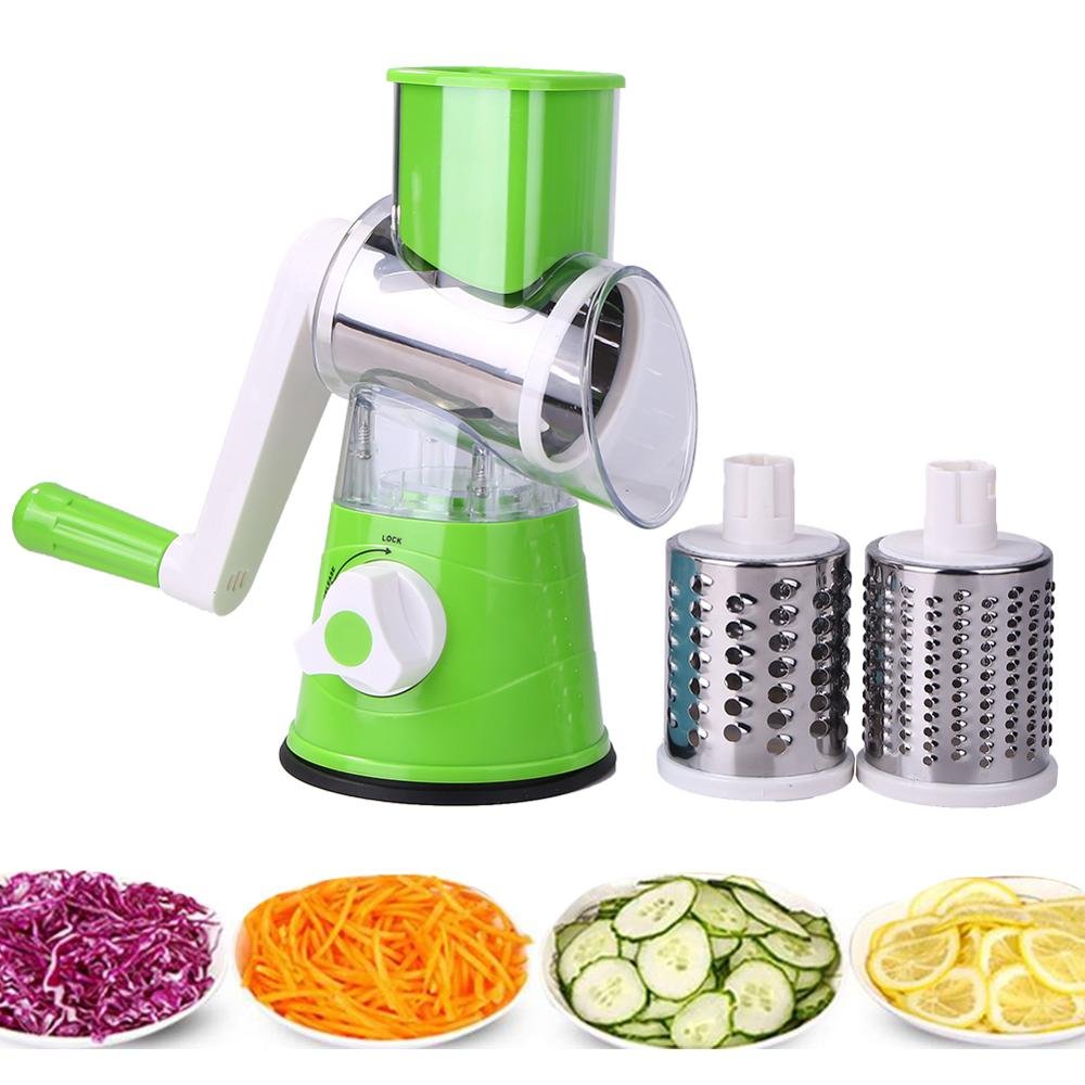 Rotary Cheese Grater, with 5 Stainless Steel Blade Manual Drum Grater Multifunctional Food Shredder Drum Grater Round Mandoline Hand Crank Salad