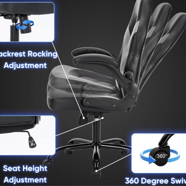 ergonomic office chair adjustable pu leather executive desk chair with armrests lumbar support swivel height adjustable chair for home office long sitting comfort